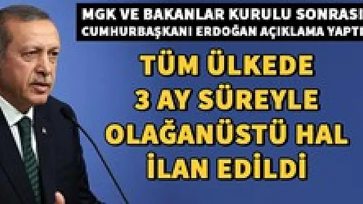 Erdoğan: Tüm ülkede 3 ay süreyle olağanüstü hal ilan edildi