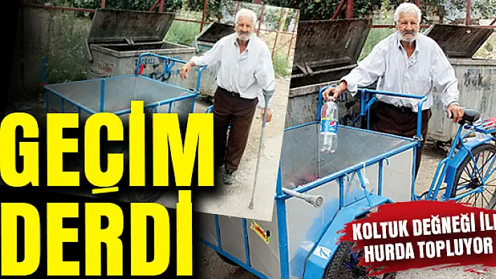 Koltuk değneği ile hurda topluyor