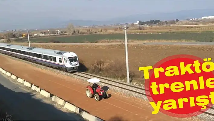 Traktör trenle yarıştı